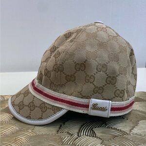Gucci Baseball Cap Hat Tan Canvas Logo Hat
